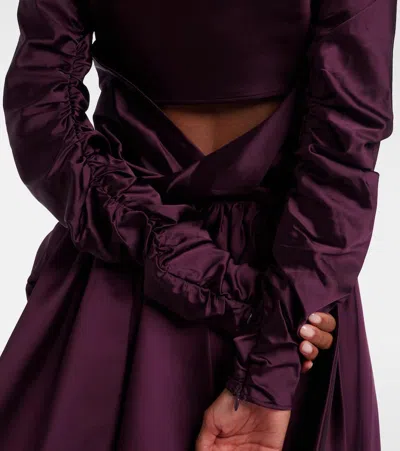 Ganni Satin Blouse With Draped Detail And High Neck In Burgundy