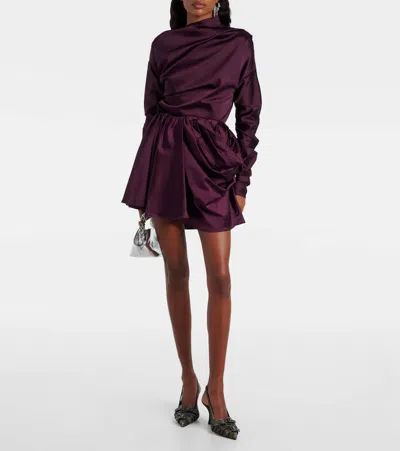 Ganni Satin Blouse With Draped Detail And High Neck In Burgundy