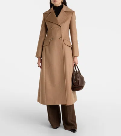 Max Mara Lepanto Long Double-breasted Coat In Brown