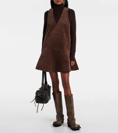 Ganni Cotton Corduroy Minidress In Brown