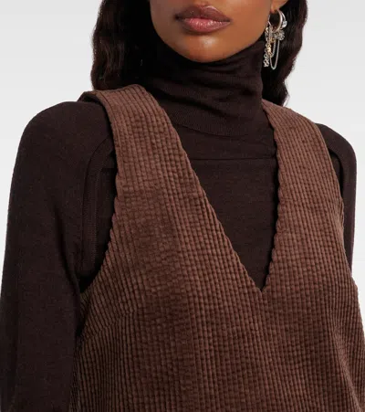 Ganni Cotton Corduroy Minidress In Brown