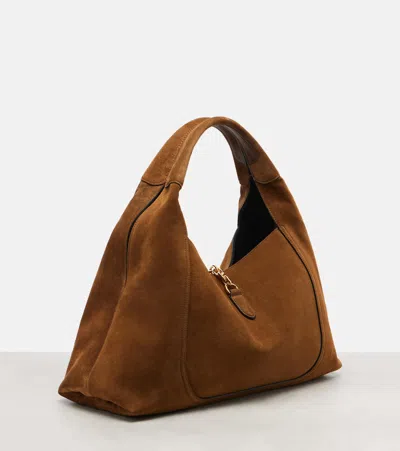 Gucci Softbit Maxi Suede Shoulder Bag In Brown