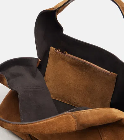 Gucci Softbit Maxi Suede Shoulder Bag In Brown