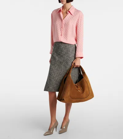 Gucci Softbit Maxi Suede Shoulder Bag In Brown