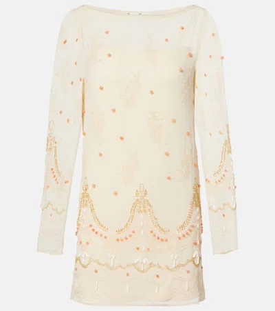 Xu Zhi Embellished Chiffon Minidress In Neutral