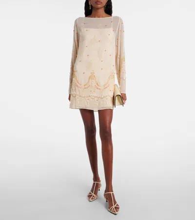Xu Zhi Embellished Chiffon Minidress In Neutral