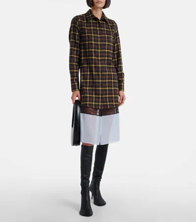 Coperni Mixed Media Long Sleeve Shirtdress In Brown