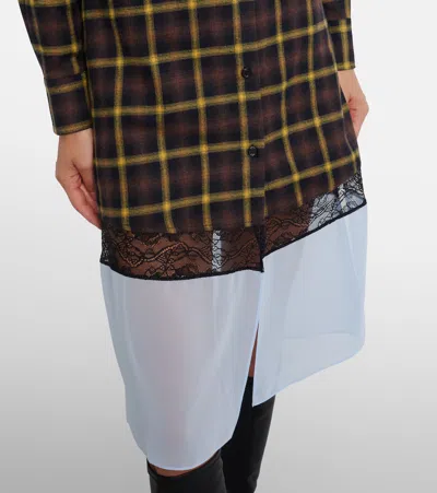 Coperni Mixed Media Long Sleeve Shirtdress In Brown