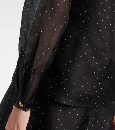 Zimmermann Polka-dot Linen And Silk Blouse In Black