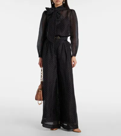 Zimmermann Polka-dot Linen And Silk Blouse In Black