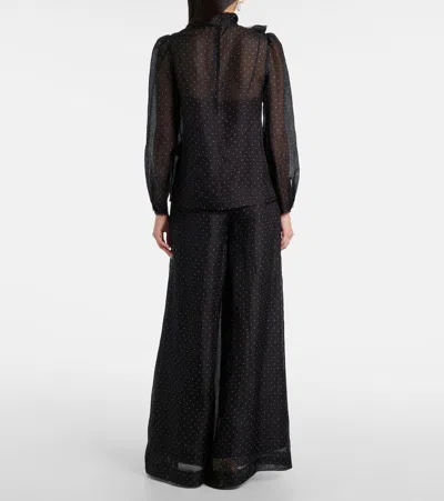 Zimmermann Polka-dot Linen And Silk Blouse In Black