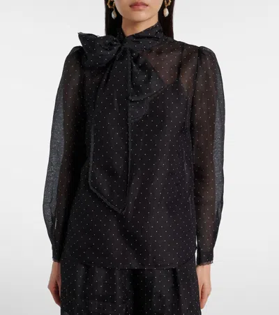 Zimmermann Polka-dot Linen And Silk Blouse In Black
