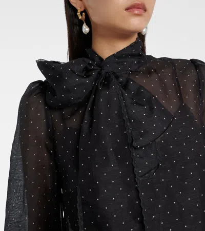 Zimmermann Polka-dot Linen And Silk Blouse In Black