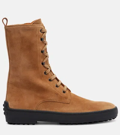 Tod's Suede Ankle Boots Featuring Pull Tab In Brown