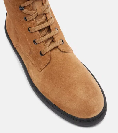 Tod's Suede Ankle Boots Featuring Pull Tab In Brown
