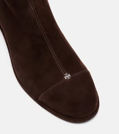 Tory Burch Cap Toe Knee High Boots 55mm Cocoa Suede In Brown