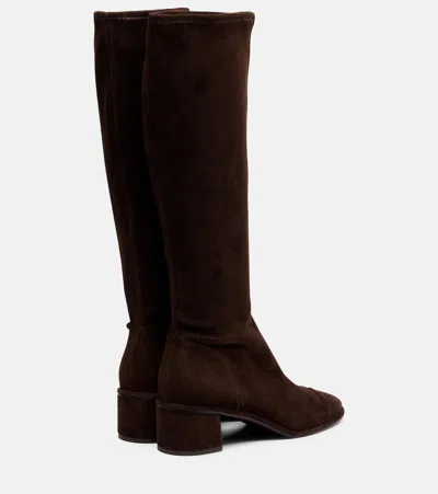 Tory Burch Cap Toe Knee High Boots 55mm Cocoa Suede In Brown