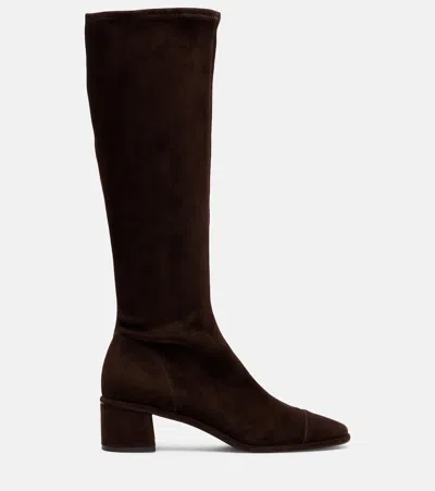 Tory Burch Cap Toe Knee High Boots 55mm Cocoa Suede In Brown