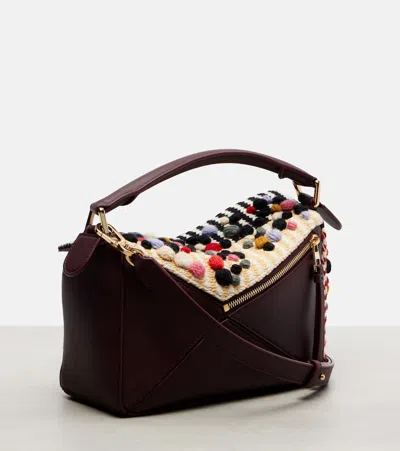 Loewe Puzzle Small Leather-trimmed Embroidered Canvas Shoulder Bag In Multi