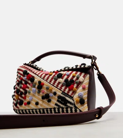 Loewe Puzzle Small Leather-trimmed Embroidered Canvas Shoulder Bag In Multi