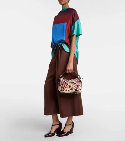 Loewe Puzzle Small Leather-trimmed Embroidered Canvas Shoulder Bag In Multi