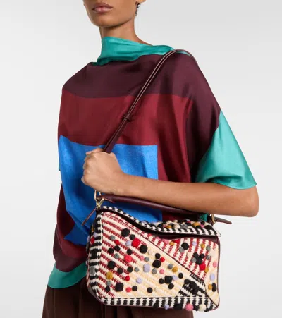 Loewe Puzzle Small Leather-trimmed Embroidered Canvas Shoulder Bag In Multi