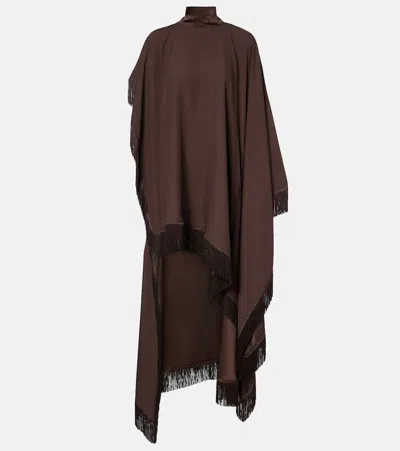 Taller Marmo New Age Fringed Asymmetric Satin Kaftan In Brown