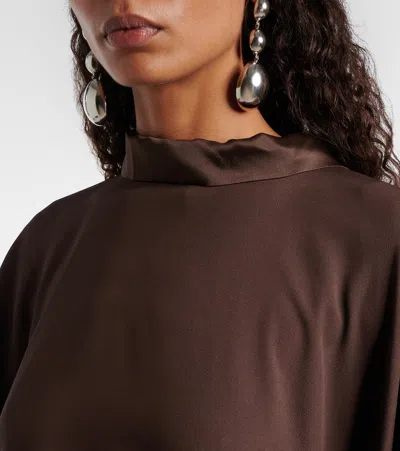 Taller Marmo New Age Fringed Asymmetric Satin Kaftan In Brown