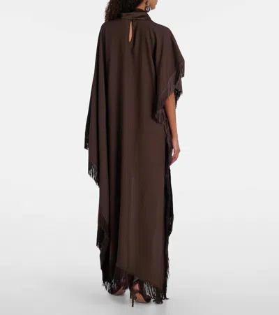 Taller Marmo New Age Fringed Asymmetric Satin Kaftan In Brown