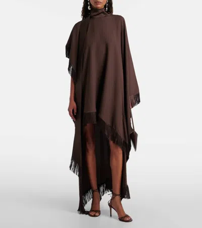 Taller Marmo New Age Fringed Asymmetric Satin Kaftan In Brown