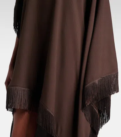 Taller Marmo New Age Fringed Asymmetric Satin Kaftan In Brown