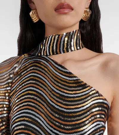 Taller Marmo Glaum One-shoulder Sequined Gown In Multi