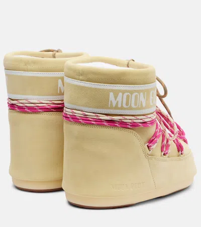 Moon Boot Cream Suede Icon Low Ankle Boots In Yellow