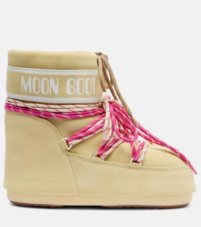 Moon Boot Cream Suede Icon Low Ankle Boots In Yellow