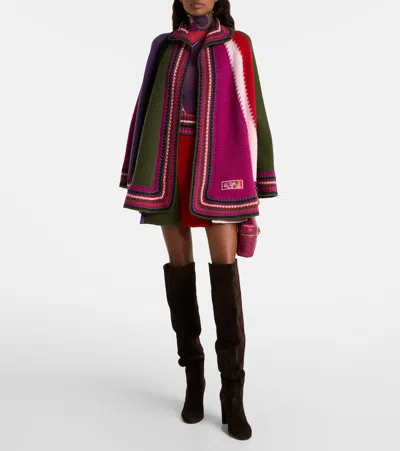 Pucci Stylish Knit Cape With Collar And Hem In Purple