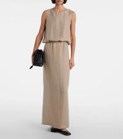 STELLA亮片亚麻混纺加长半身裙