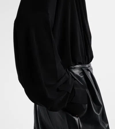 Norma Kamali Black Oversized Blouse With Ruffles And Fixed Hood In Tech Fabric Woman In Black