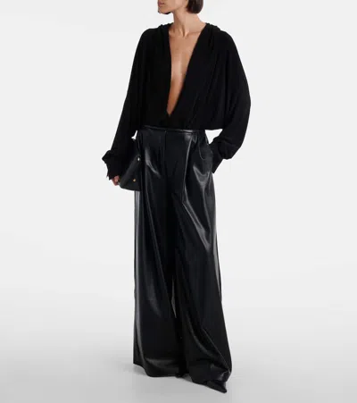 Norma Kamali Black Oversized Blouse With Ruffles And Fixed Hood In Tech Fabric Woman In Black