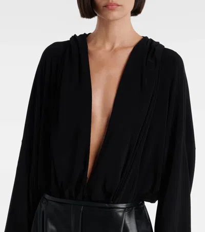 Norma Kamali Black Oversized Blouse With Ruffles And Fixed Hood In Tech Fabric Woman In Black
