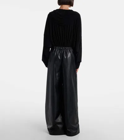 Norma Kamali Black Oversized Blouse With Ruffles And Fixed Hood In Tech Fabric Woman In Black