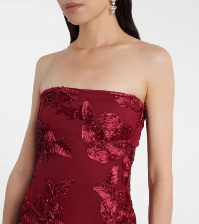 Rotate Birger Christensen Floral-appliqué Mesh Gown In Burgundy