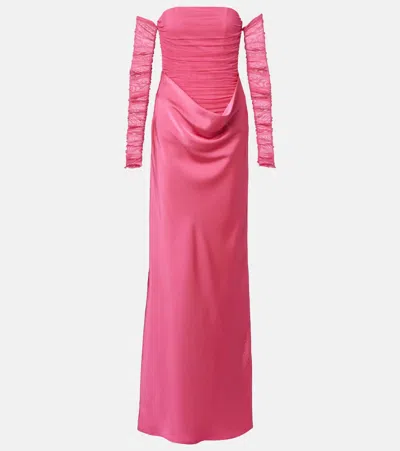 Rotate Birger Christensen Draped Ruched Gown In Pink