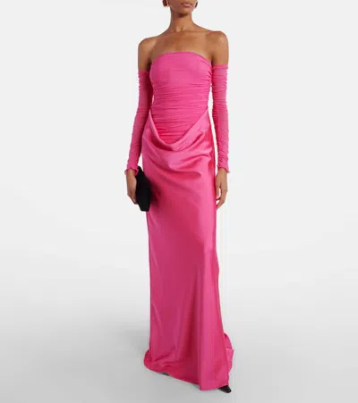 Rotate Birger Christensen Draped Ruched Gown In Pink