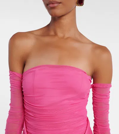 Rotate Birger Christensen Draped Ruched Gown In Pink