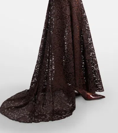 Rotate Birger Christensen Open-back Floral Lace Gown In Brown