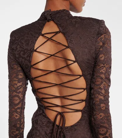 Rotate Birger Christensen Open-back Floral Lace Gown In Brown