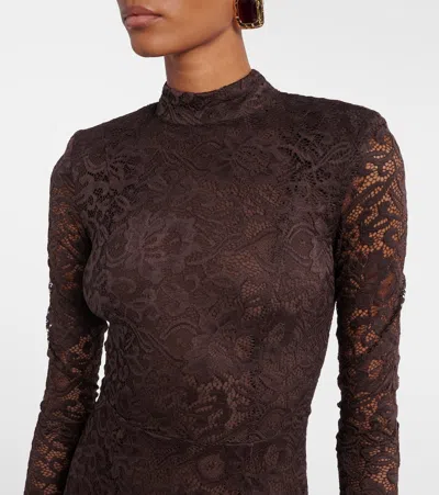 Rotate Birger Christensen Open-back Floral Lace Gown In Brown