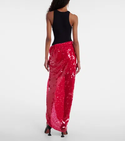 Rotate Birger Christensen Asymmetric Gathered Sequined Maxi Skirt In Red
