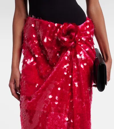 Rotate Birger Christensen Asymmetric Gathered Sequined Maxi Skirt In Red