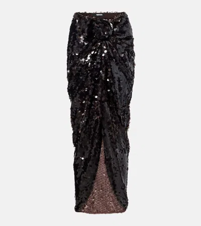 Rotate Birger Christensen Asymmetric Gathered Sequined Maxi Skirt In Black